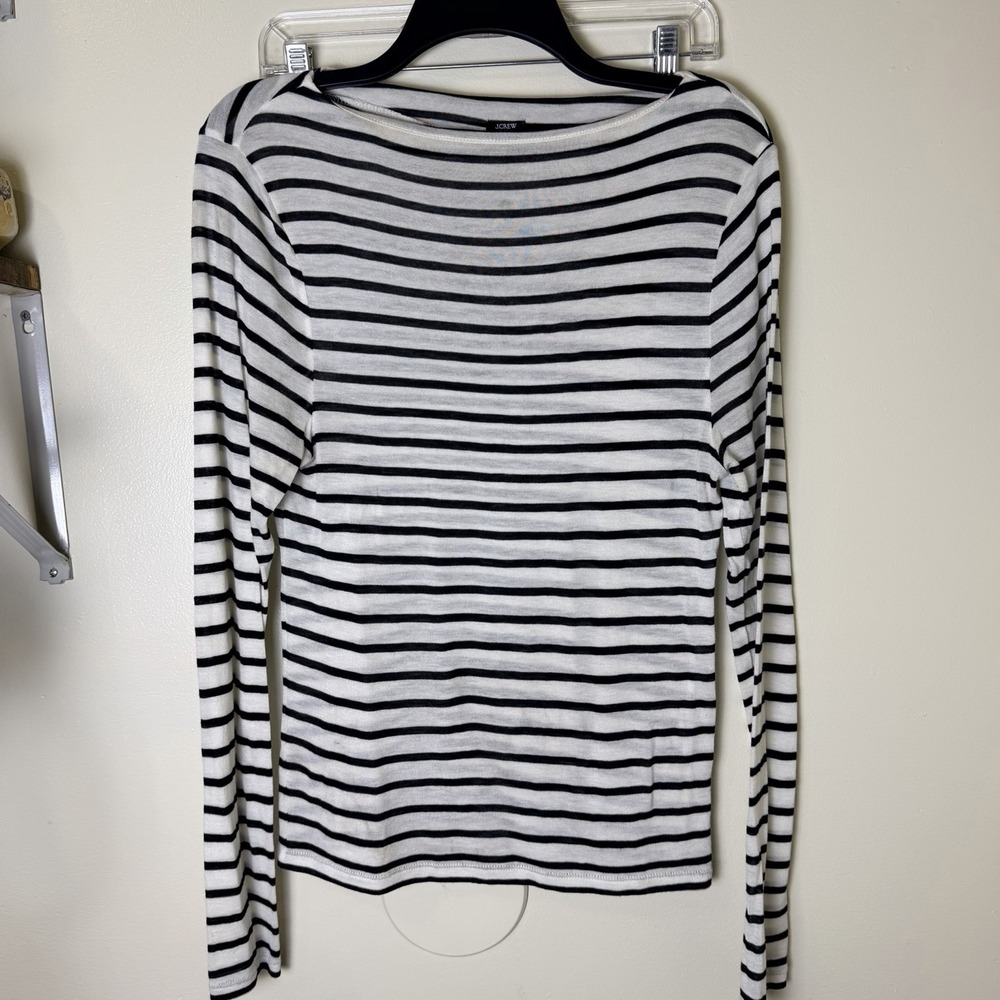 J.CREW White Black Striped Long Sleeve Layering Knit Top Large Large